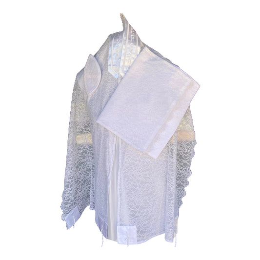 Women's Tallit: Ade-736 White lace Tallit