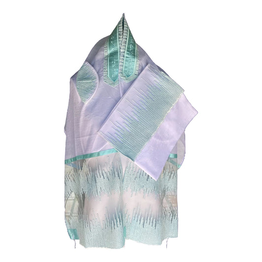 Women's Tallit: Ade-757 White w/ Tiphany Blue Talit
