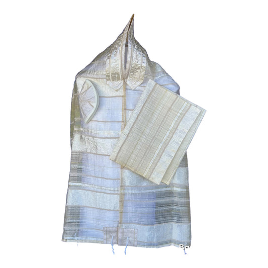 Women's Tallit: Ade-928 Golden Stripes Organza Tallit