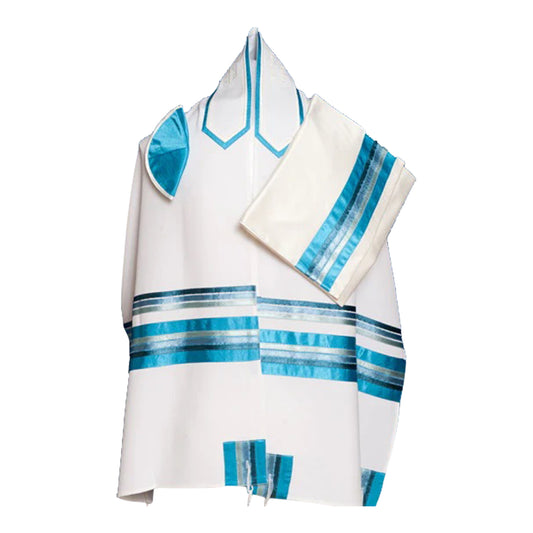 Women's Tallit: Ade-933 White w/ Teal Tallit