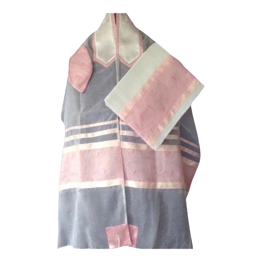 Women's Tallit: Ade-971 White with Pink spiral Tallit