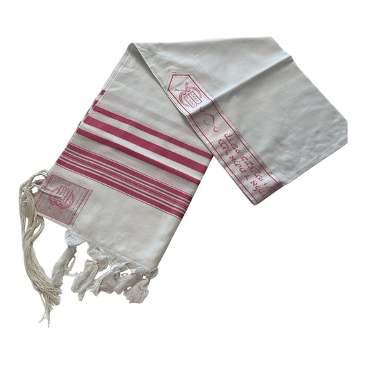Women's Tallit: Adec-101 White pink stripe Tallit