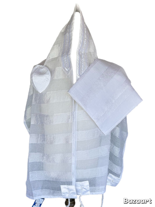 Women's Tallit: Ade-702 White Stripe Chiffon tallit