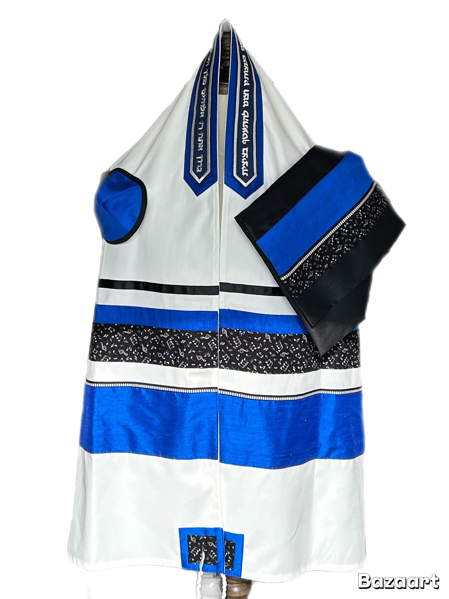 Men's Tallit: ADEB-554 Musical Notes W Electrical Blue