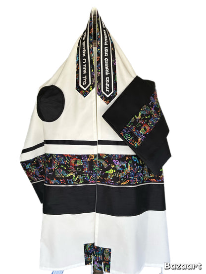 Men's Tallit: ADEB-555 Musical Notes W Black