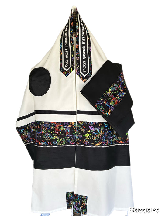Men's Tallit: ADEB-555 Musical Notes W Black