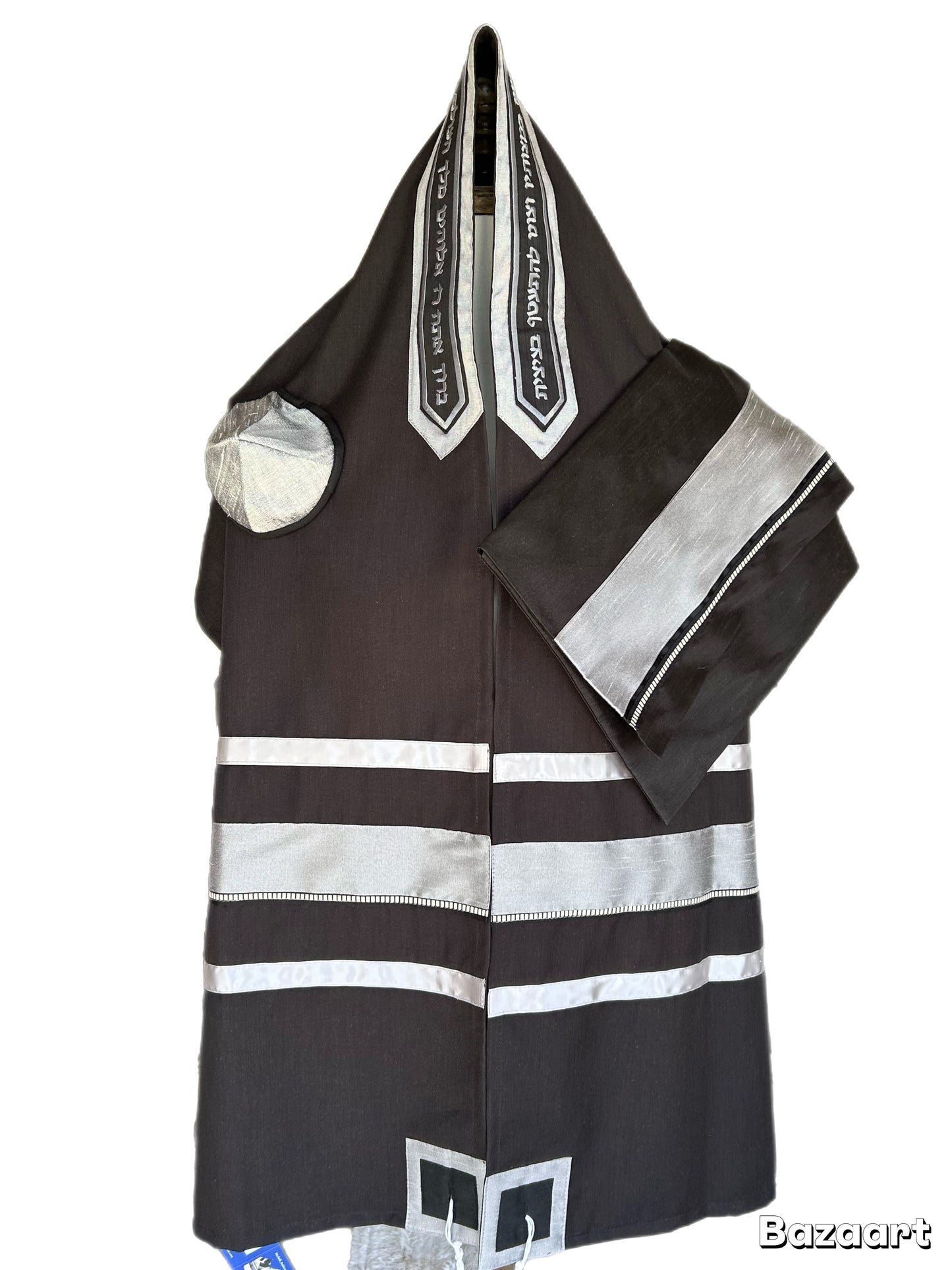 Men's Tallit: ADEB-989 Black Wool Black & Silver