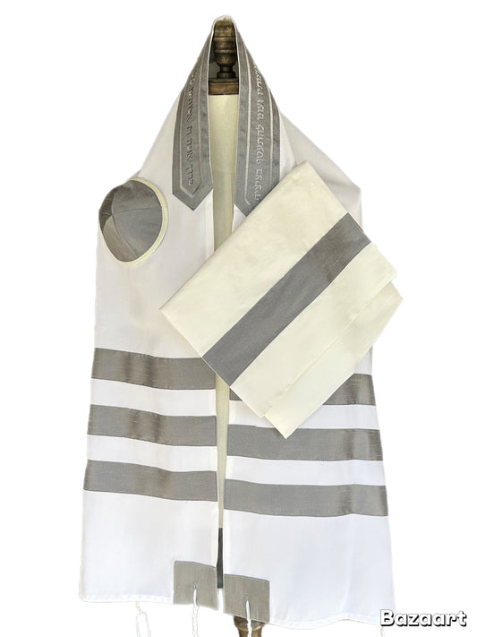 Men's Tallit: ADEB-504 Three Gray Stripes