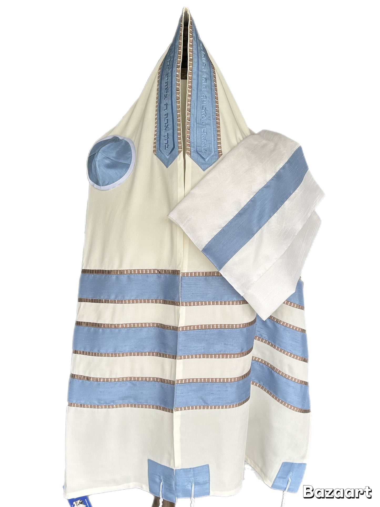 Men's Tallit: ADEB-553 Three Lines Light Blue