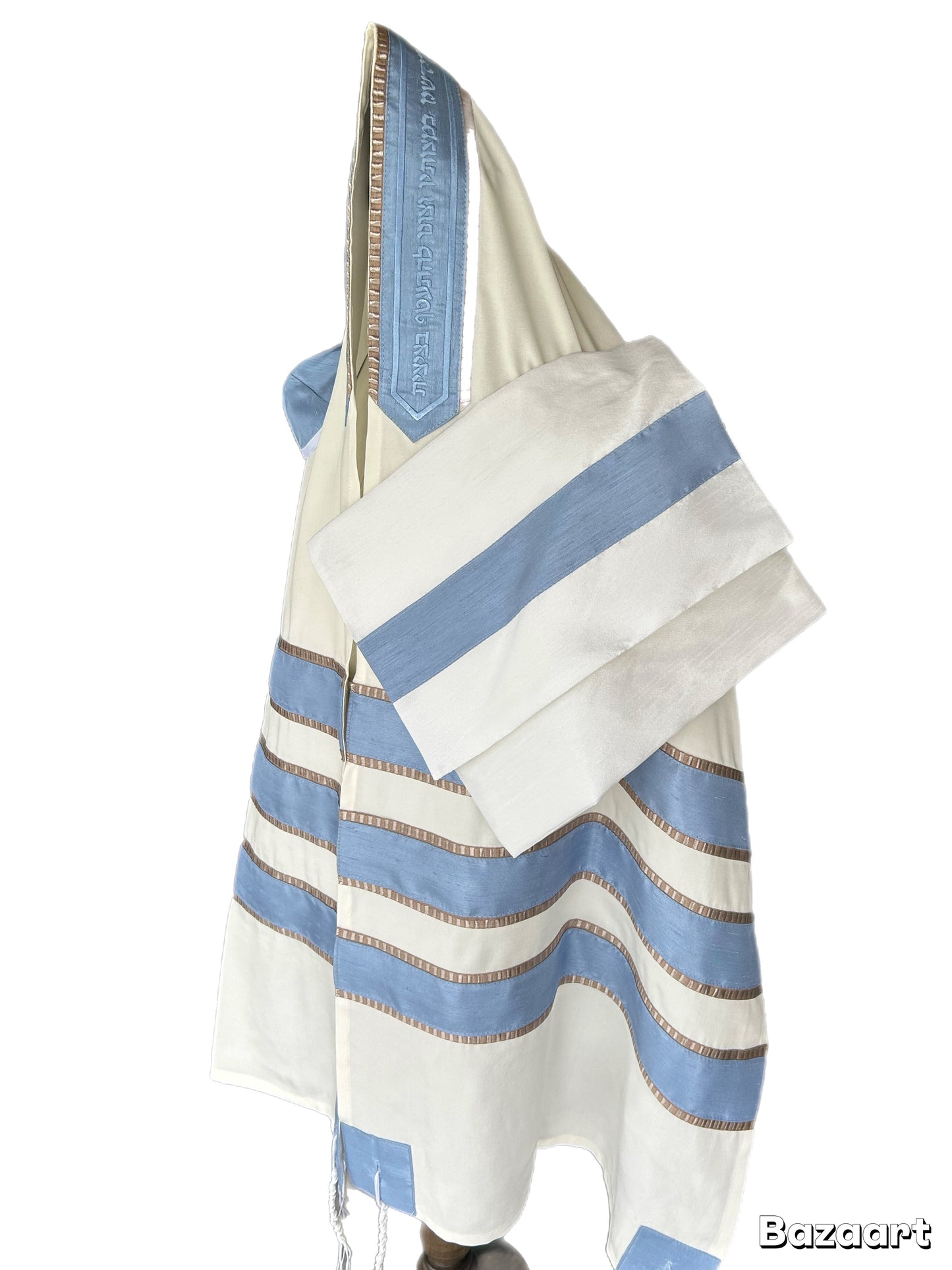 Men's Tallit: ADEB-553 Three Lines Light Blue