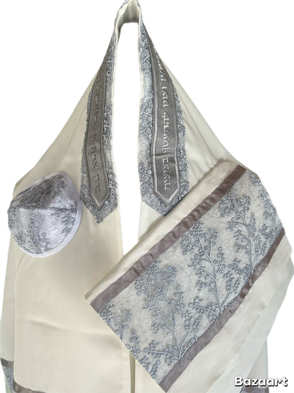 Women's Tallit: Ade-152 Gray Blue Flowers