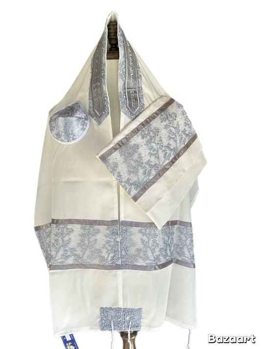 Women's Tallit: Ade-152 Gray Blue Flowers