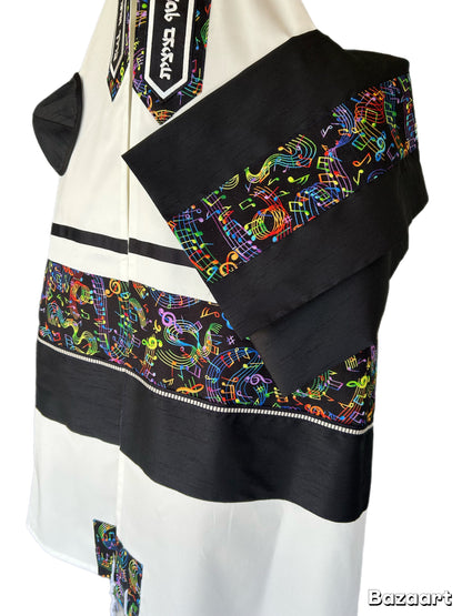 Men's Tallit: ADEB-555 Musical Notes W Black