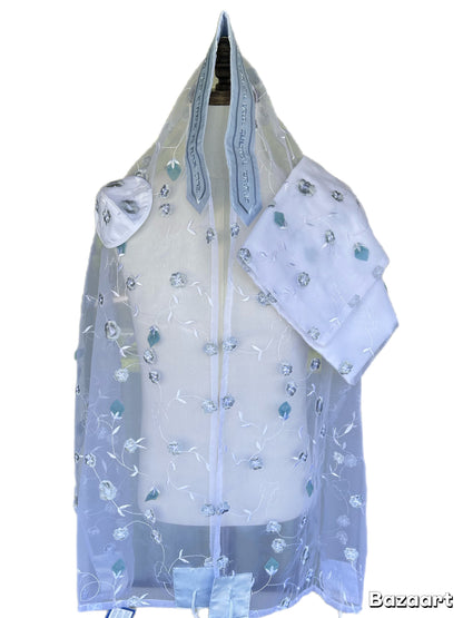 Women's Tallit: ADE-142 Soft Baby Blue Organza