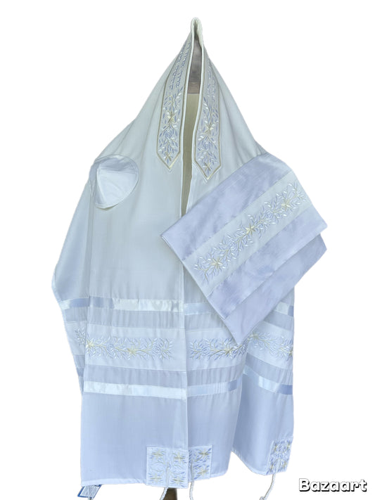 Women's Tallit: Ade-104 White Rose Tallit