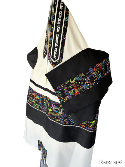 Men's Tallit: ADEB-555 Musical Notes W Black