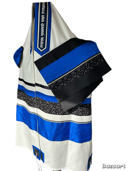 Men's Tallit: ADEB-554 Musical Notes W Electrical Blue