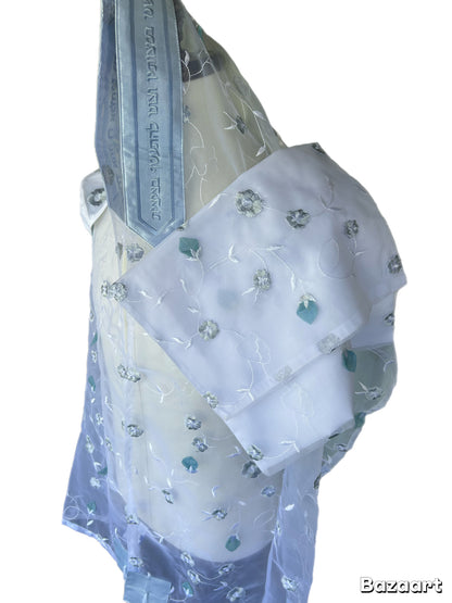 Women's Tallit: ADE-142 Soft Baby Blue Organza