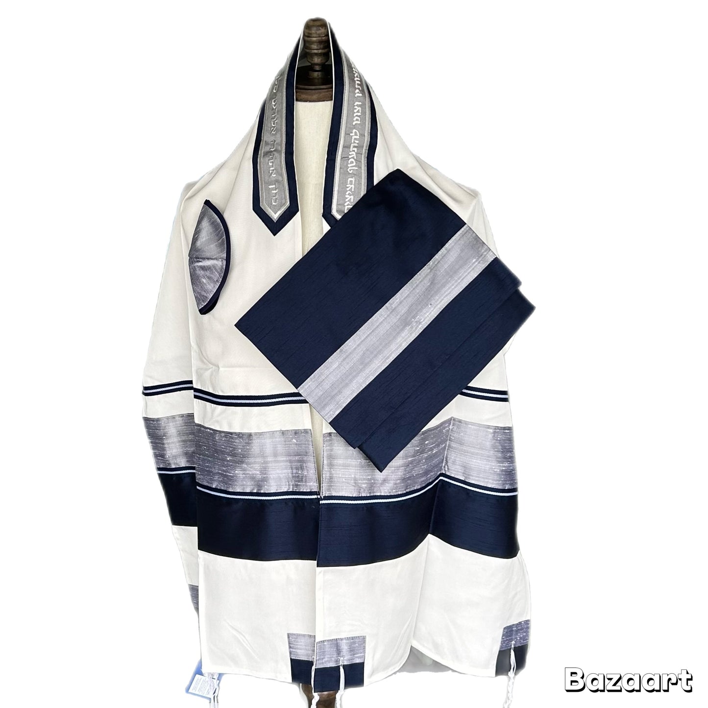 Men's Tallit: ADEB-547 Navy & Silver