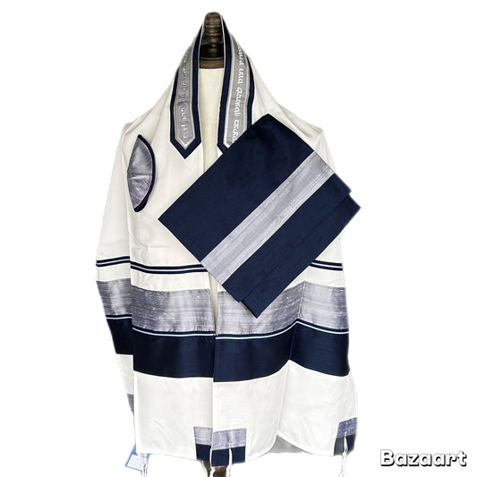 Men's Tallit: ADEB-547 Navy & Silver