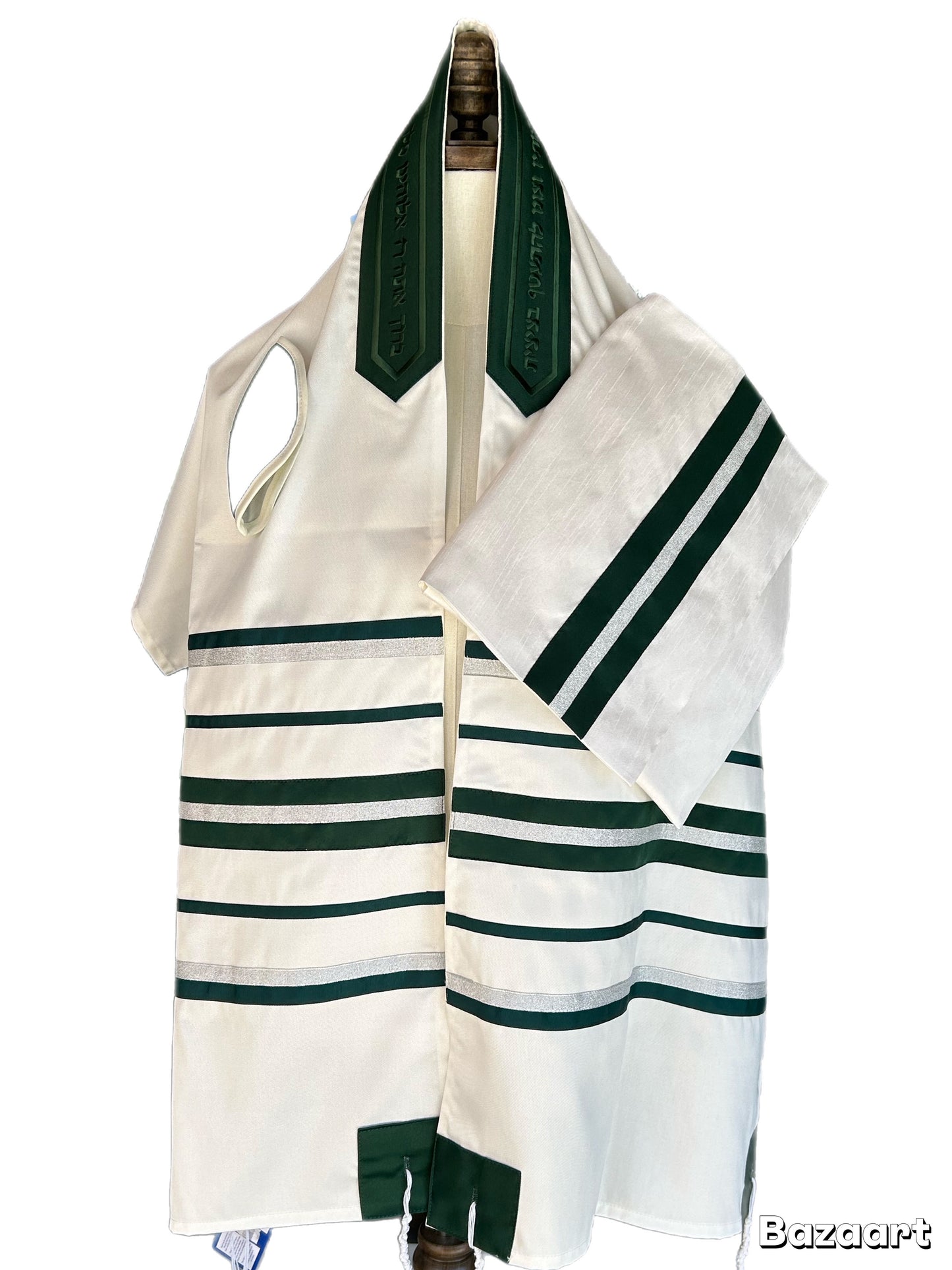 Men's Tallit: ADEB-551 Forest Green & Silver