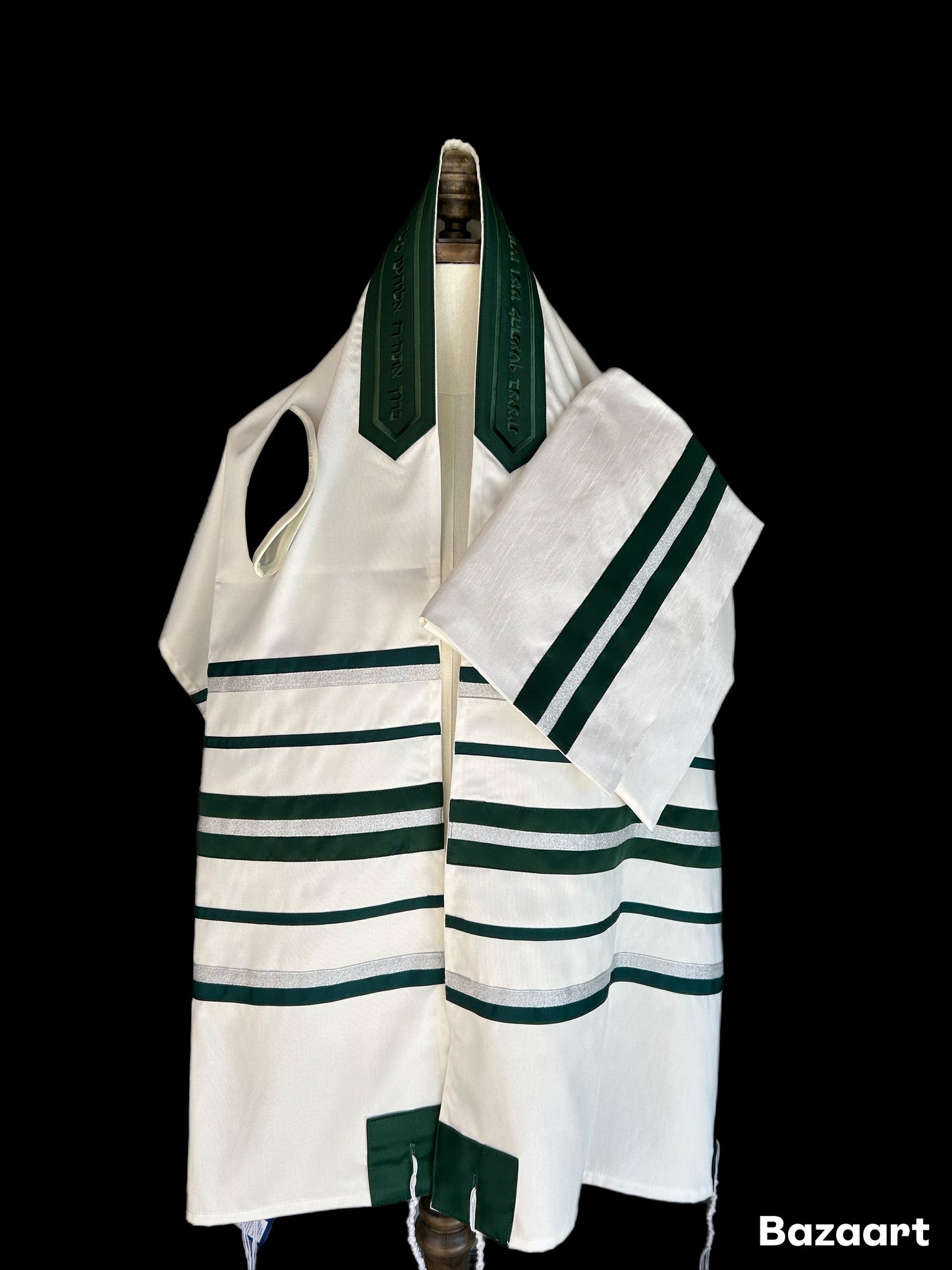 Men's Tallit: ADEB-551 Forest Green & Silver