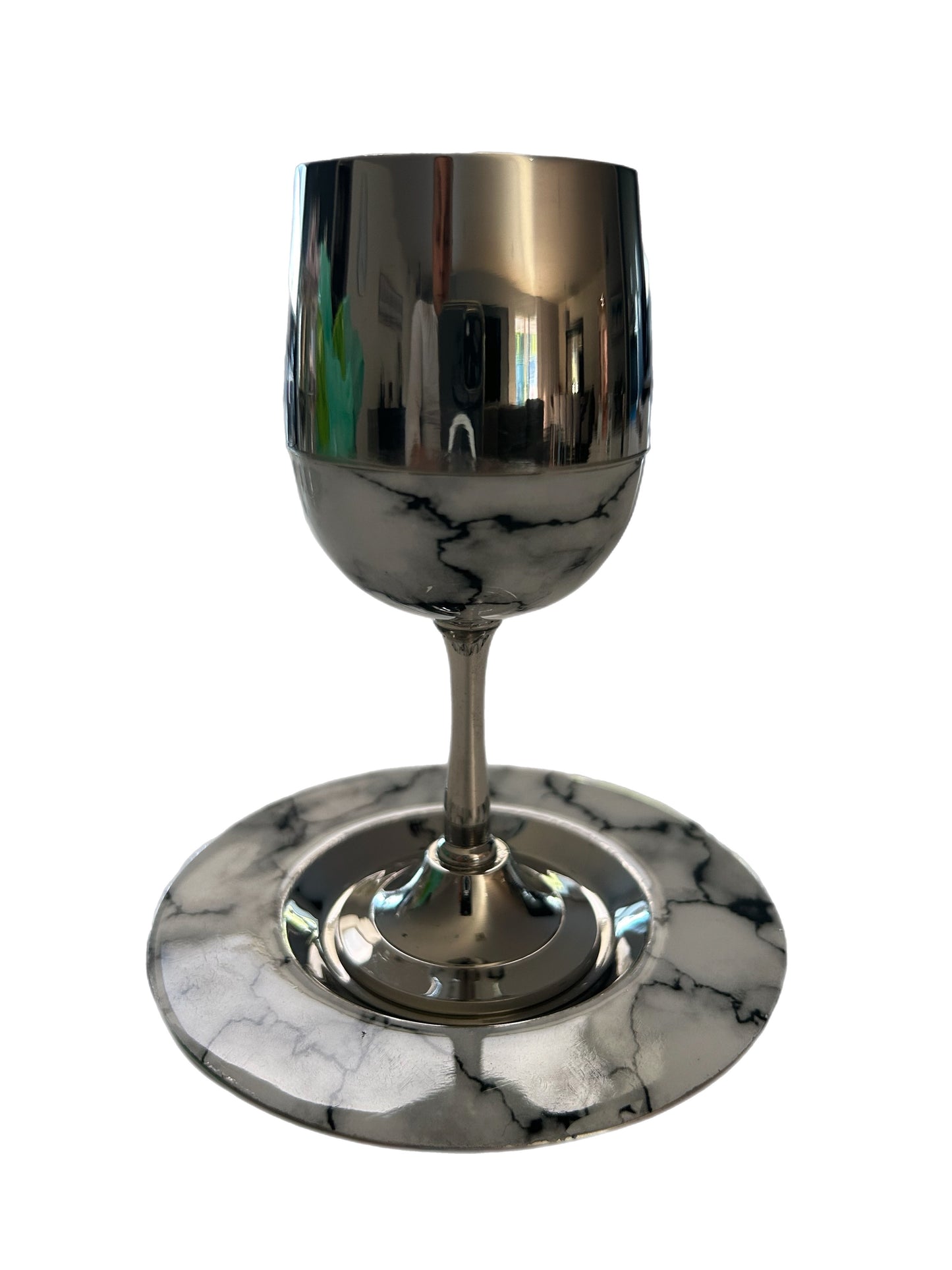 NICKEL KIDUSH CUP W  WHITE GRANITE