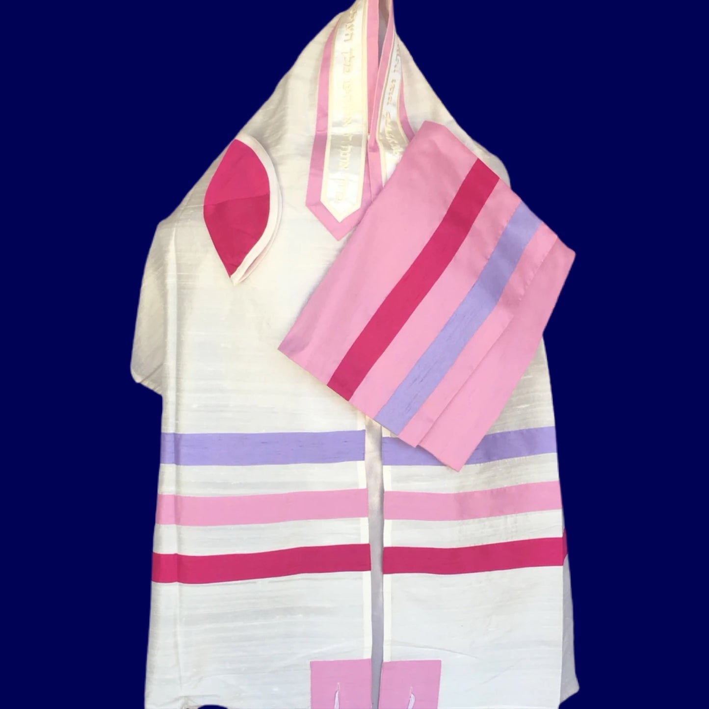 Ade-726 Raw silk with pinks and Lavender stripes Tallit