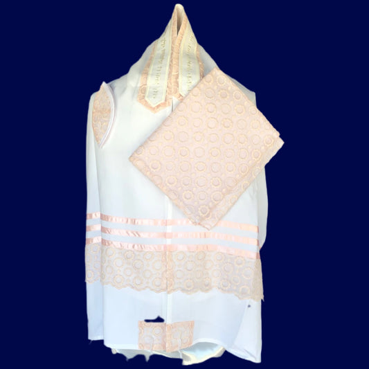 Ade-769 White with pink flowers Tallit