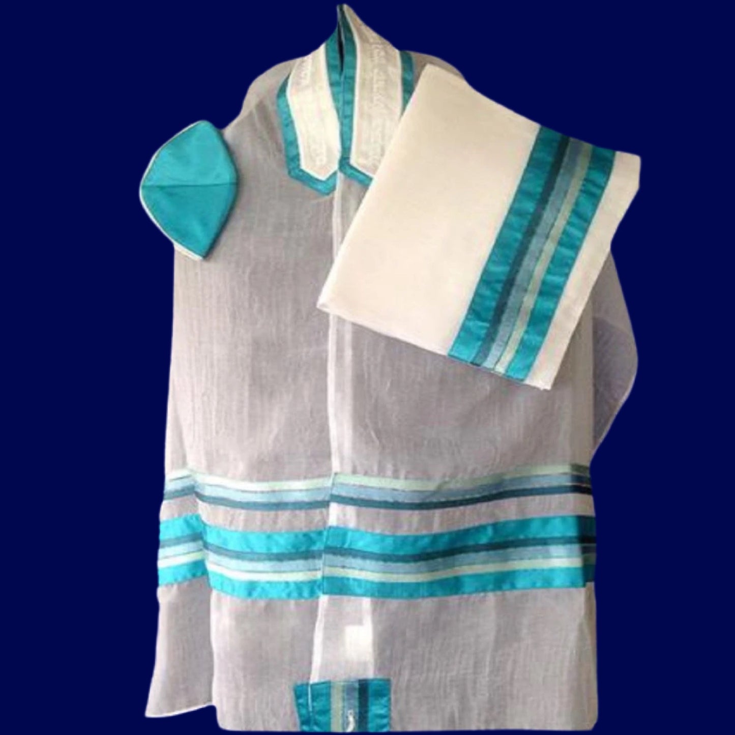 Adec-933 White with teal Tallit